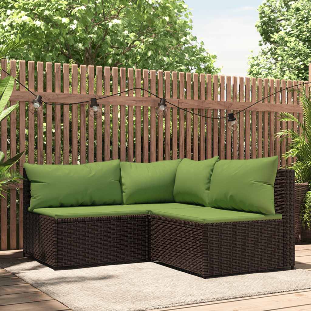 loungesæt til haven 3 dele med hynder polyrattan brun billede