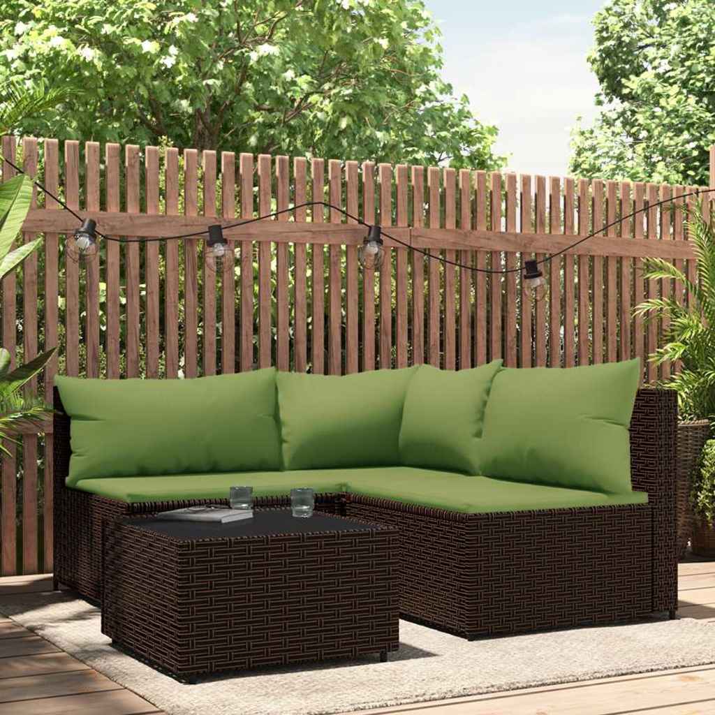 loungesæt til haven 4 dele med hynder polyrattan brun billede