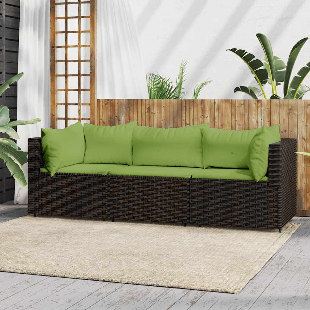 loungesæt til haven 3 dele med hynder polyrattan brun billede