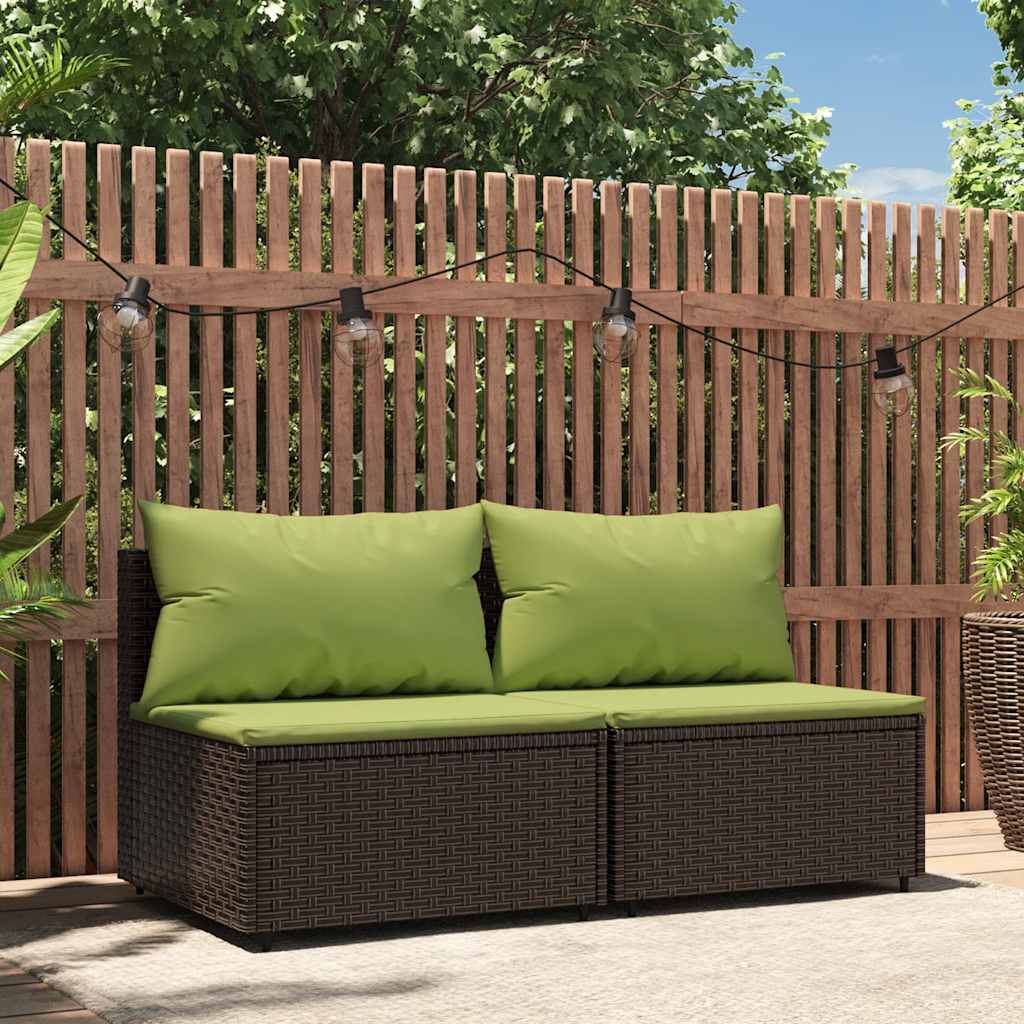 midtermoduler til havesofa 2 stk. med hynder polyrattan brun billede