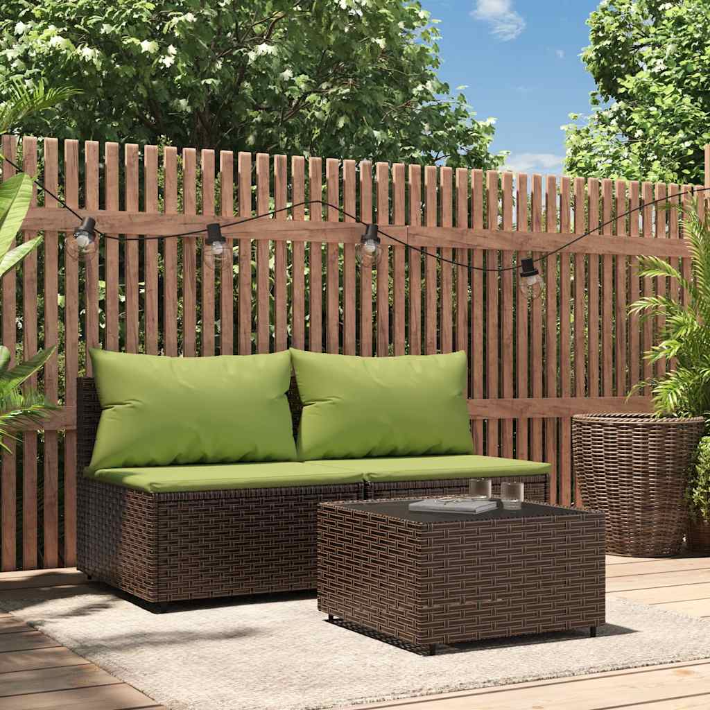 loungesæt til haven 3 dele med hynder polyrattan brun billede