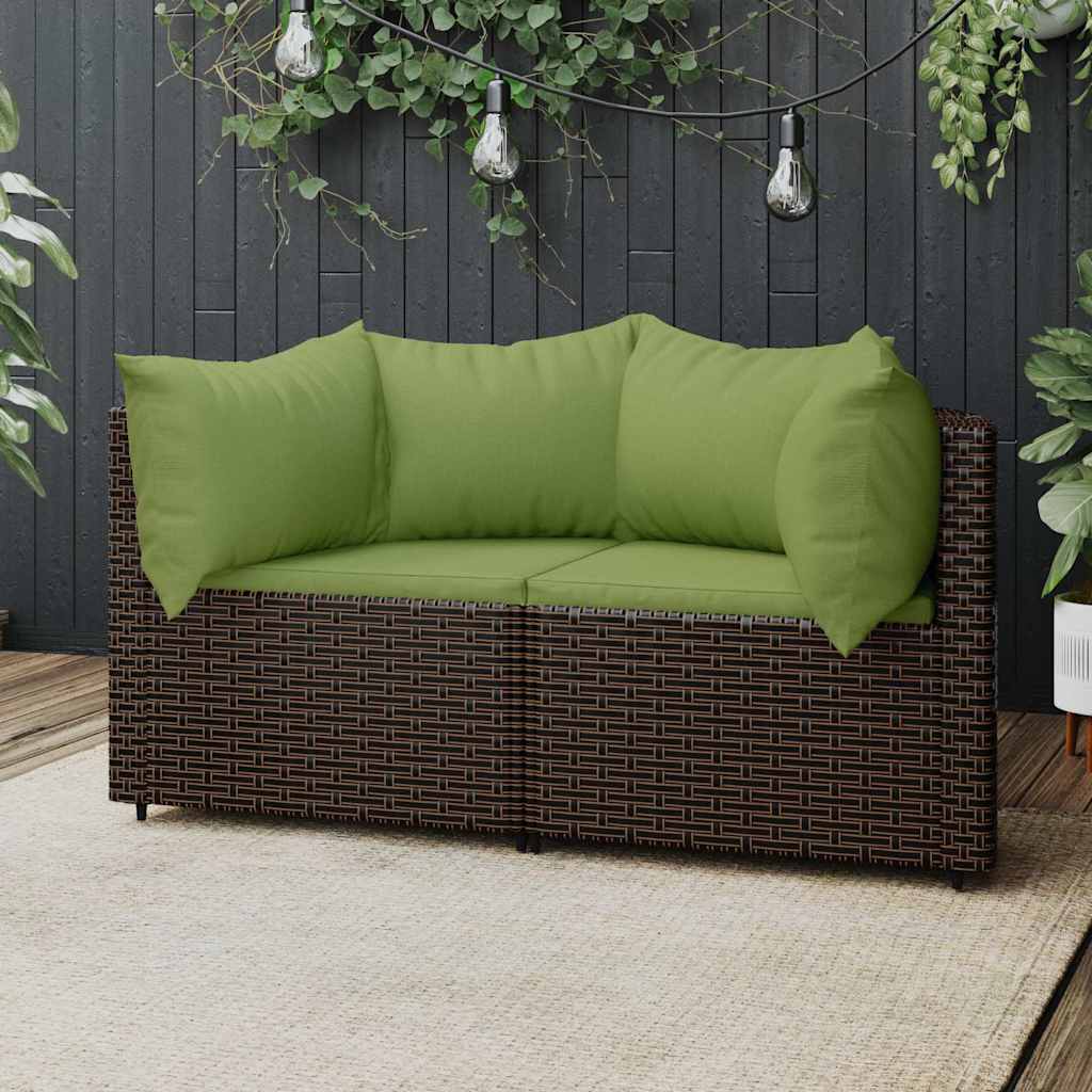 hjørnemoduler til havesofa 2 stk. med hynder polyrattan brun billede