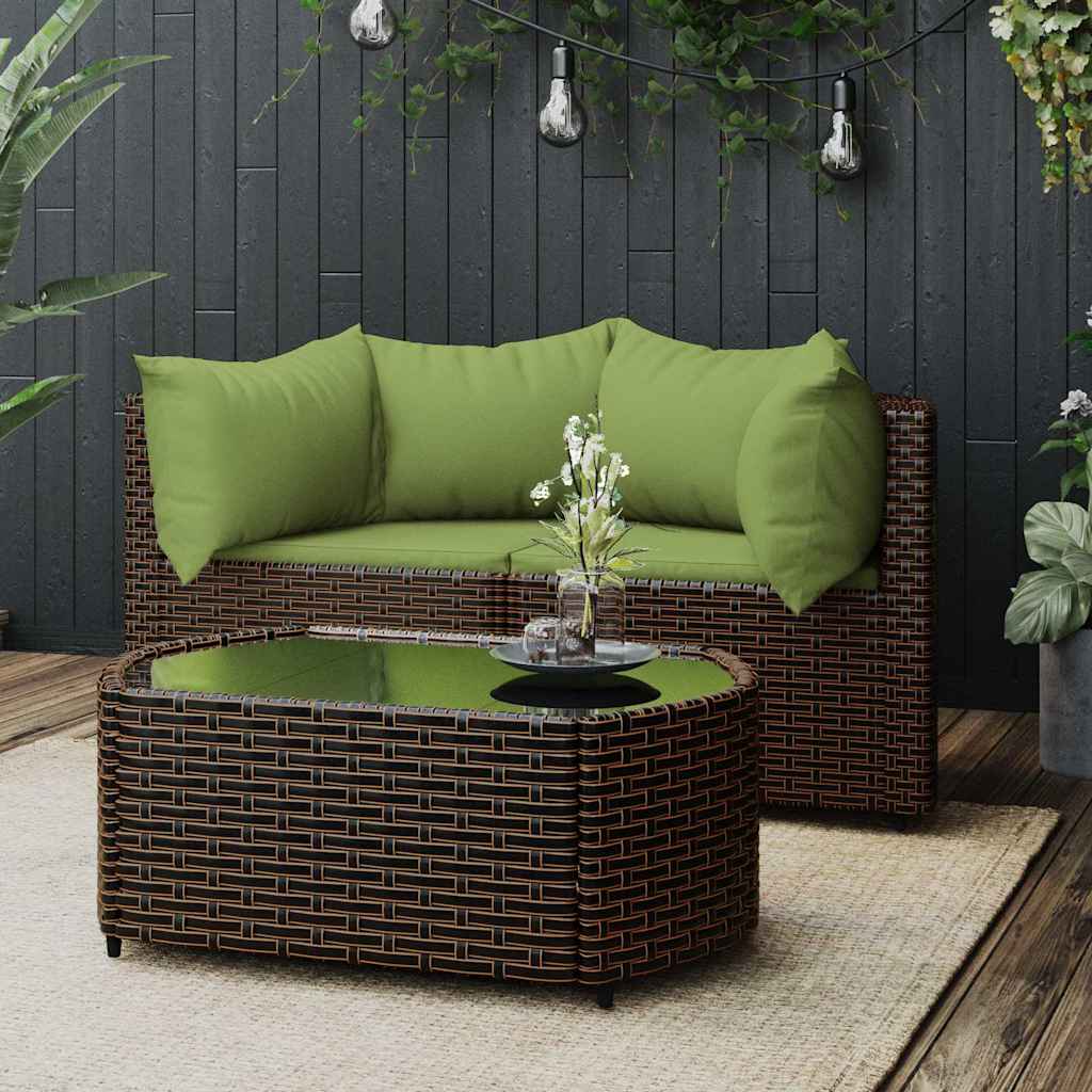 loungesæt til haven 3 dele med hynder polyrattan brun billede