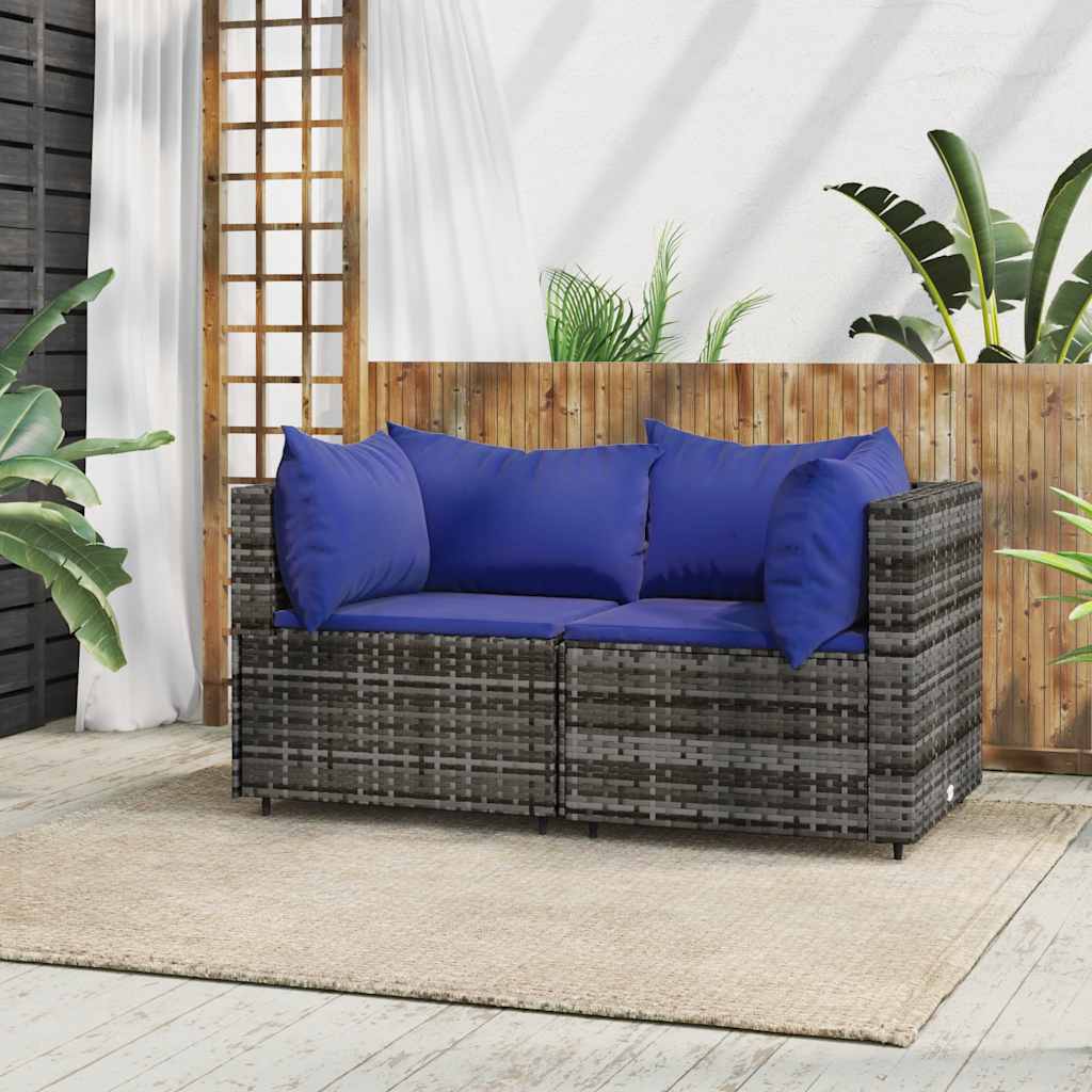 hjørnemoduler til havesofa 2 stk. med hynder polyrattan grå billede
