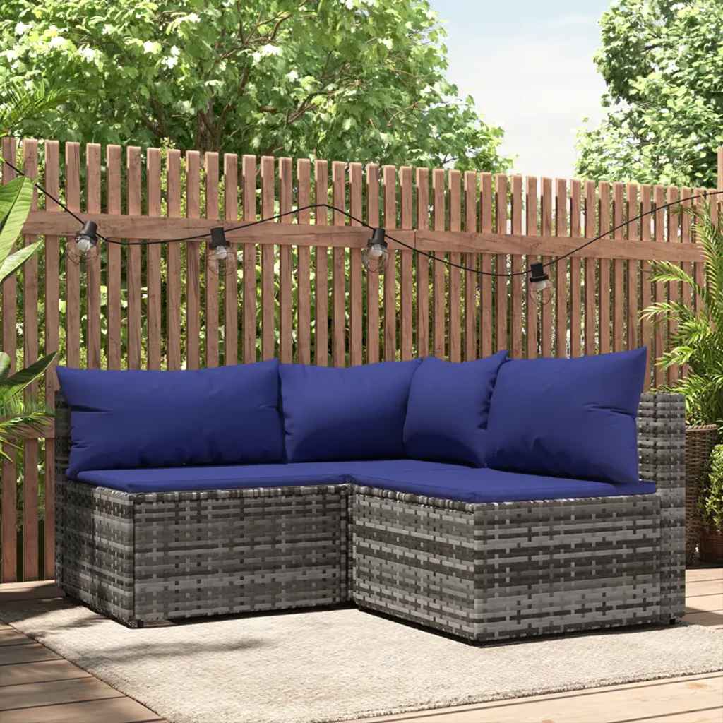 loungesæt til haven 3 dele med hynder polyrattan grå billede