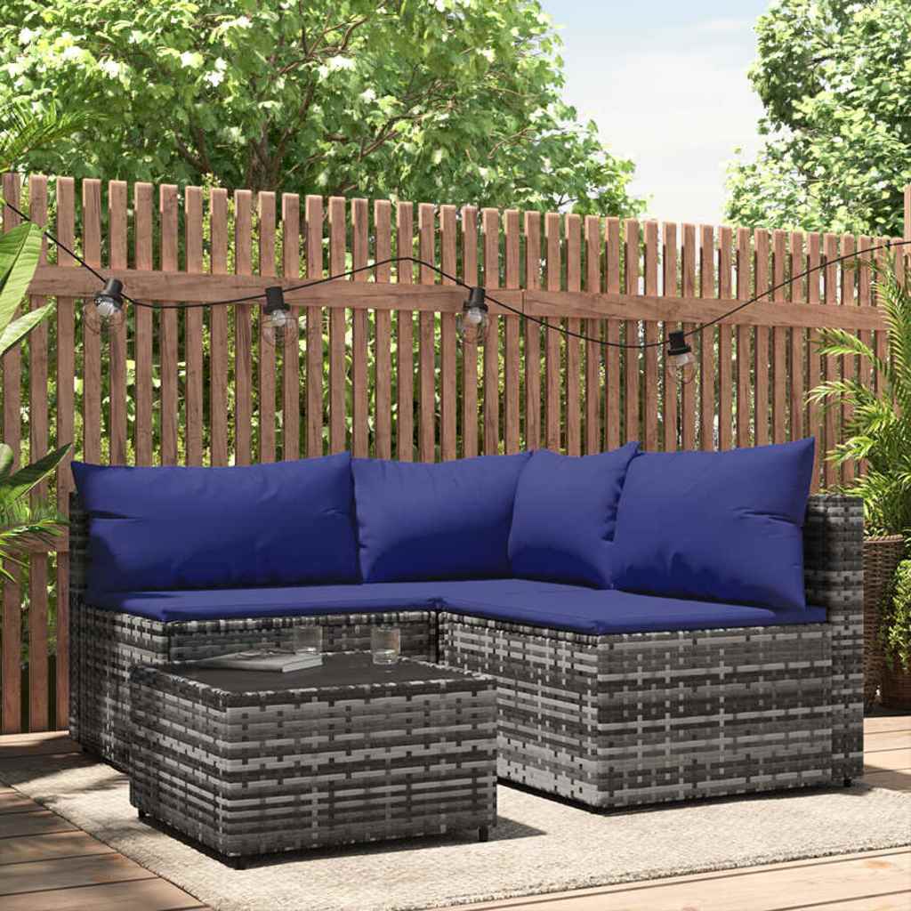 loungesæt til haven 4 dele med hynder polyrattan grå billede