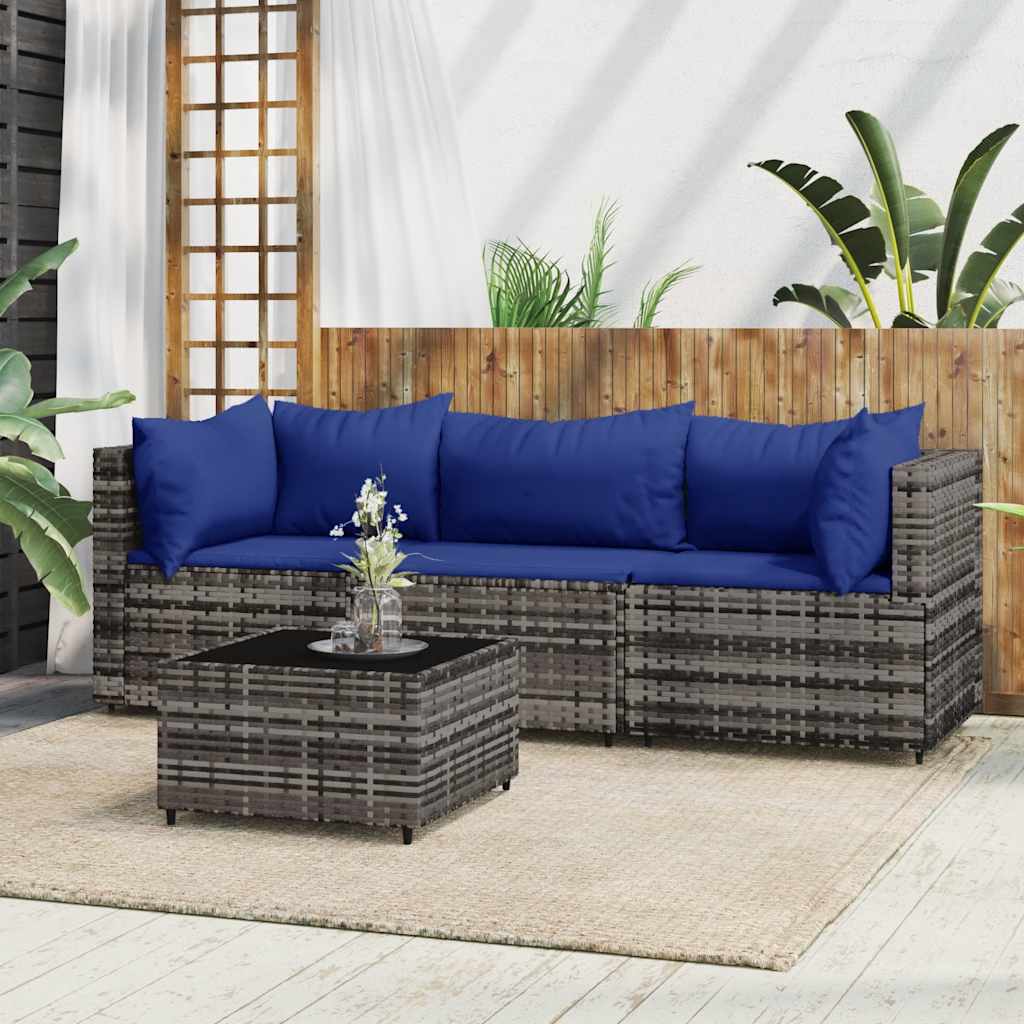 loungesæt til haven 4 dele med hynder polyrattan grå billede