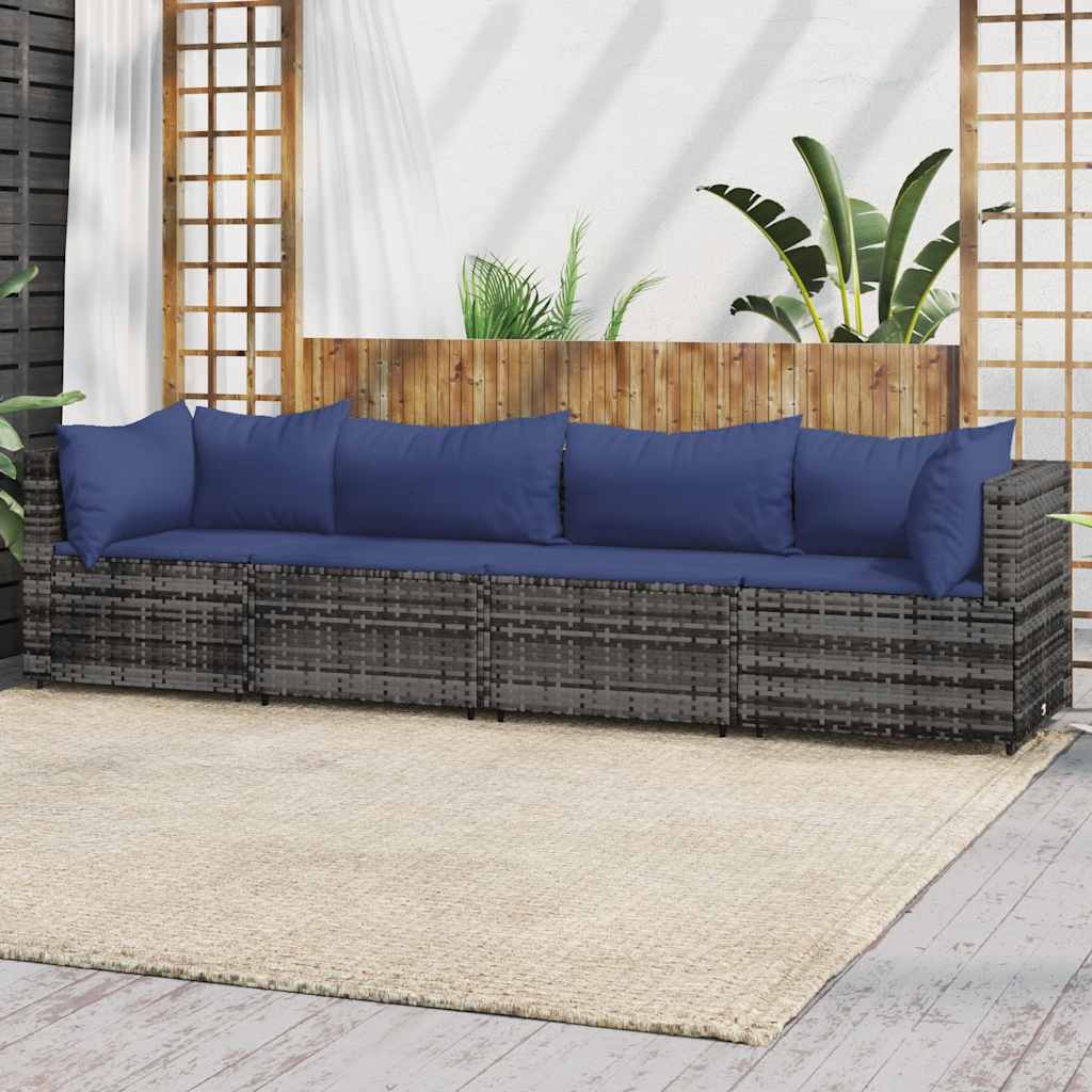 loungesæt til haven 4 dele med hynder polyrattan grå billede