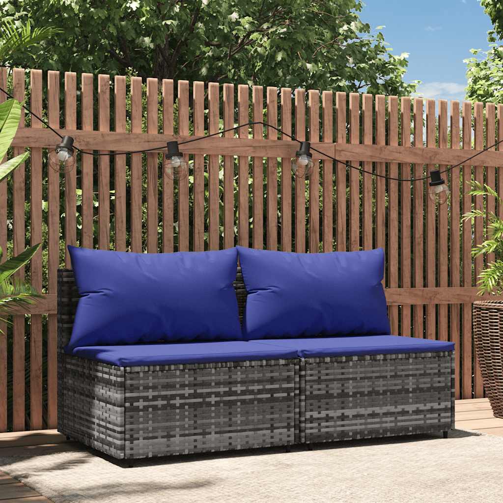 midtermoduler til havesofa 2 stk. med hynder polyrattan grå billede