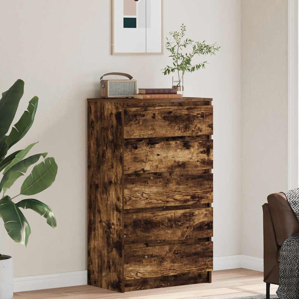 kommode 60x36x103 cm konstrueret træ røget egetræsfarve