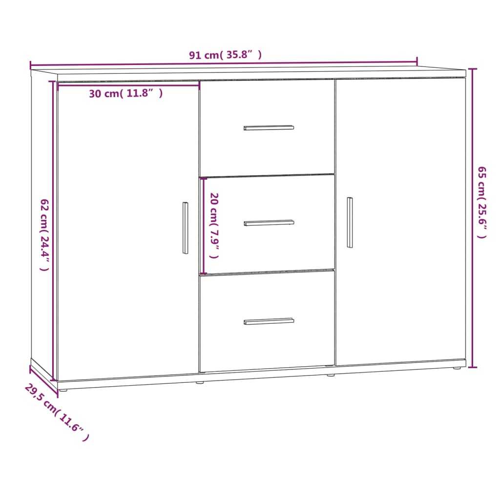 skænk 91x29,5x65 cm konstrueret træ grå sonoma-eg