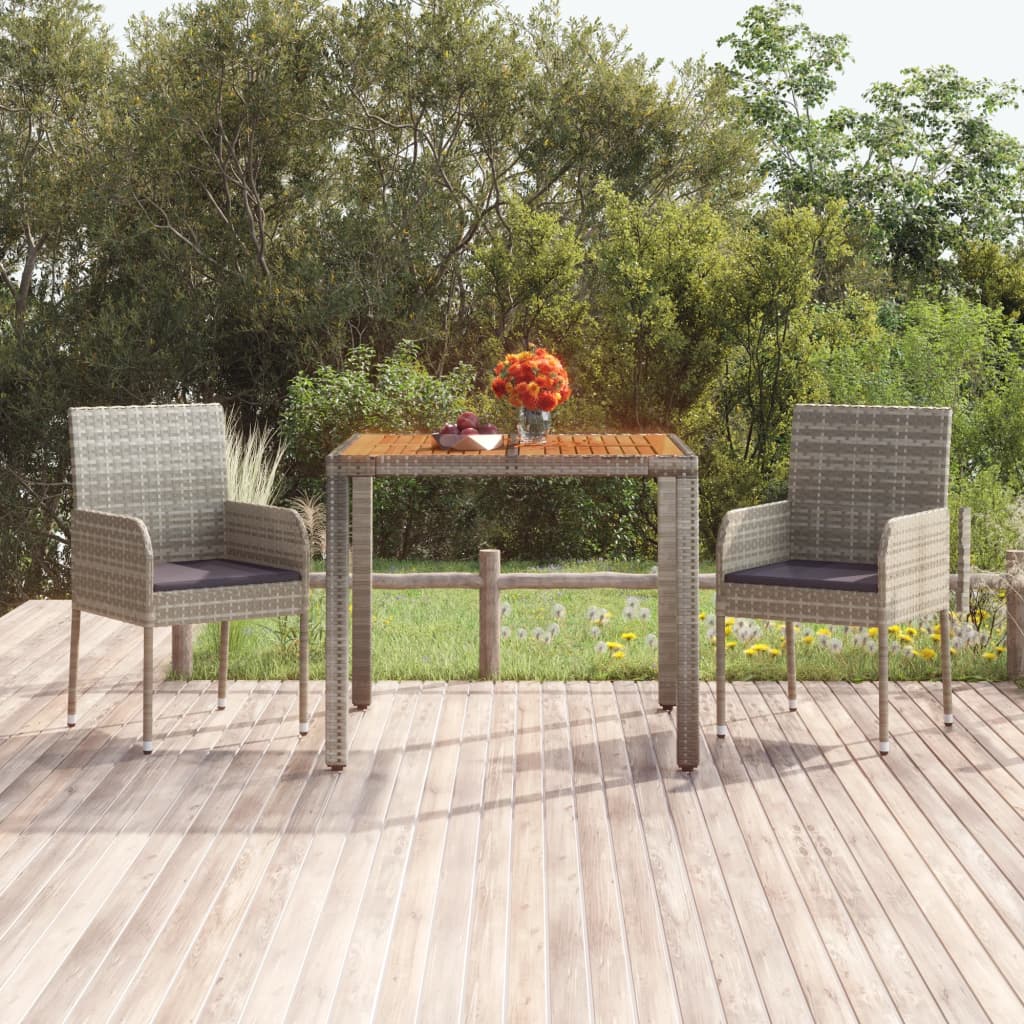 havebord med træplade 90x90x75 cm polyrattan grå billede