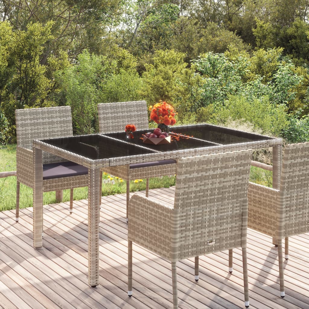 havebord med glastop 150x90x75 cm polyrattan grå billede