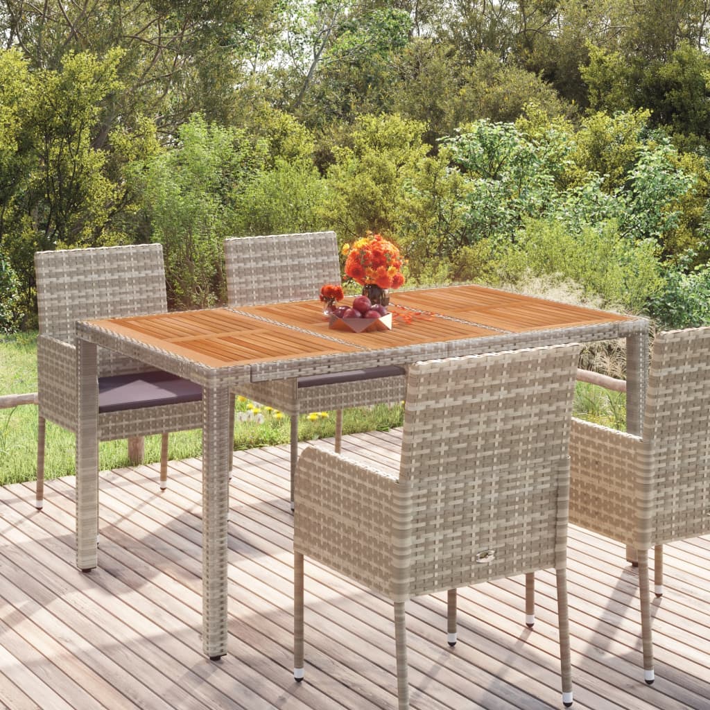 havebord med træplade 150x90x75 cm polyrattan grå billede