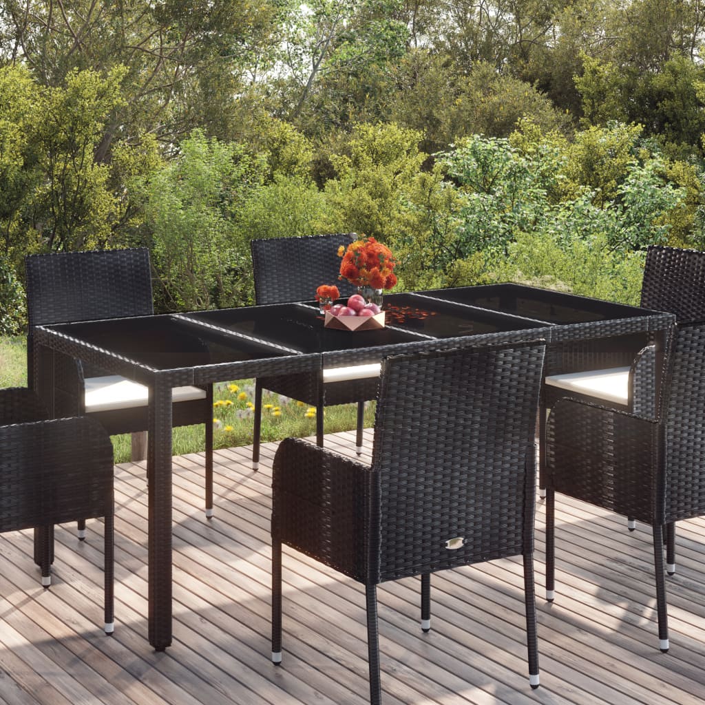havebord med glastop 150x90x75 cm polyrattan sort billede