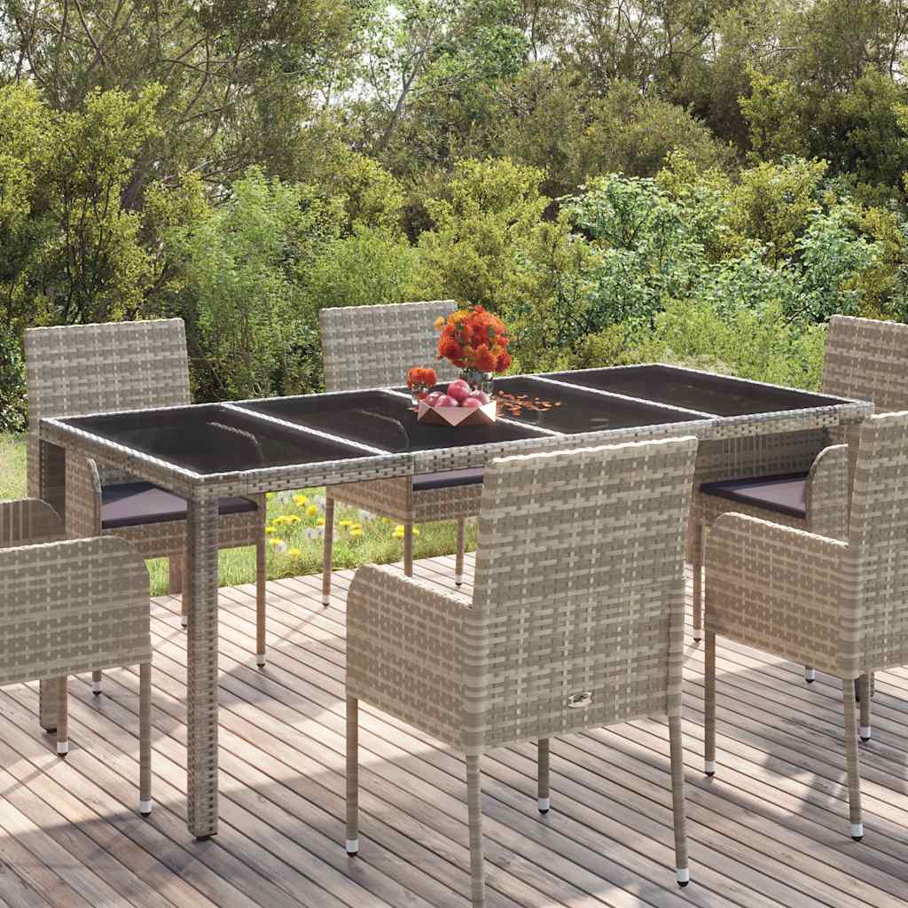 havebord med glastop 190x90x75 cm polyrattan grå billede