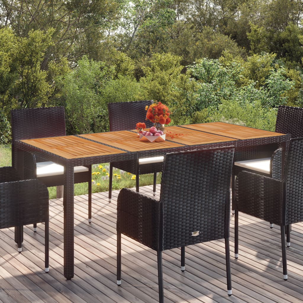 havebord med træplade 190x90x75 cm polyrattan sort billede