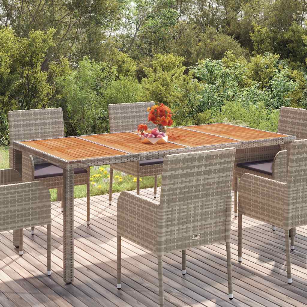 havebord med træplade 190x90x75 cm polyrattan grå billede