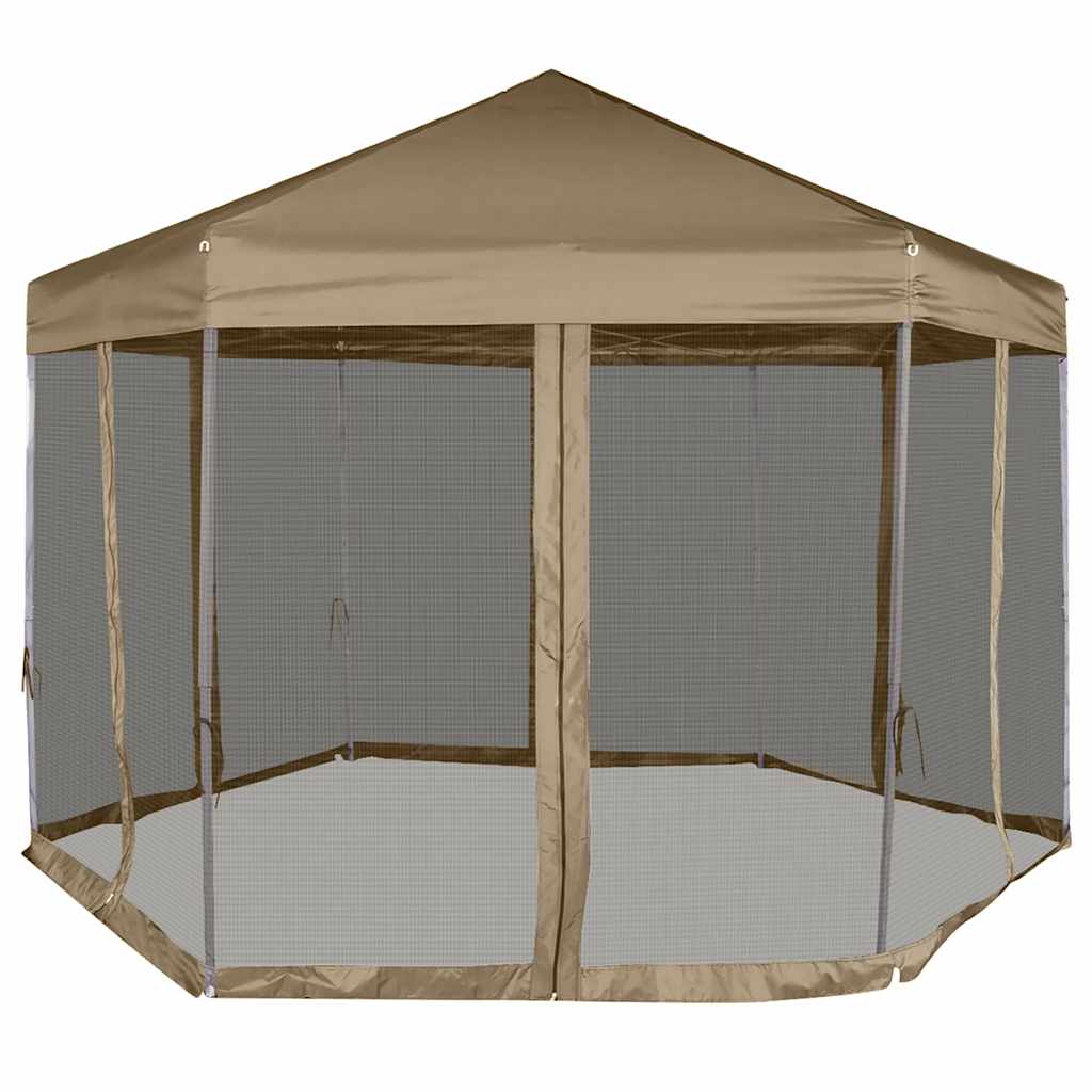 pop op-havetelt med sidevægge 3,6x3,1 m 220 g/m² gråbrun
