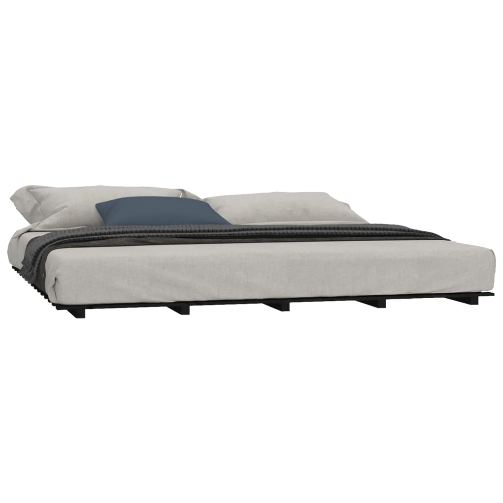 sengeramme 200x200 cm massivt fyrretræ sort