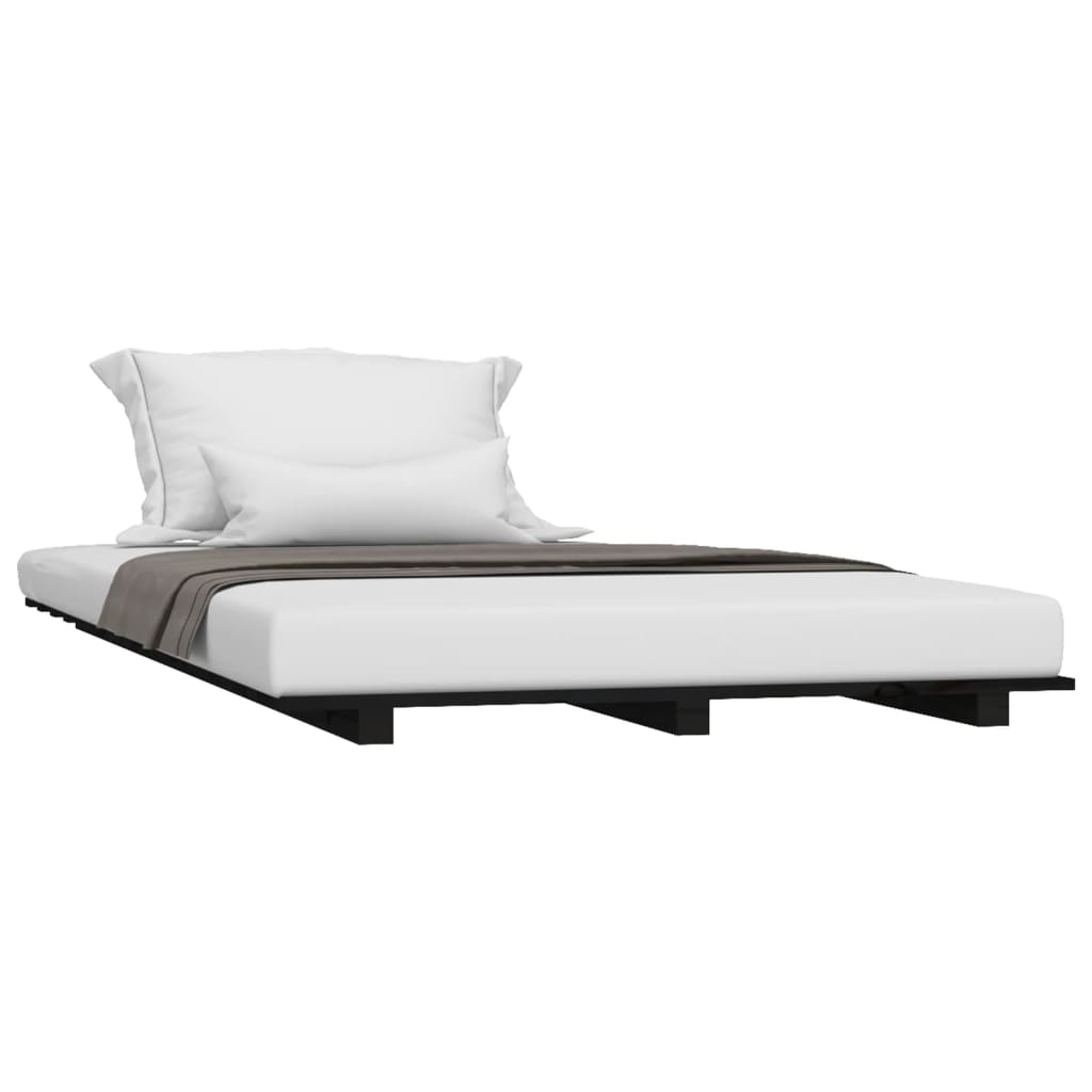 sengestel 75x190 cm massivt fyrretræ sort