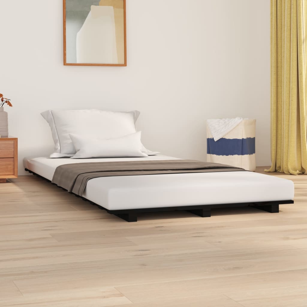 sengestel 75x190 cm massivt fyrretræ sort
