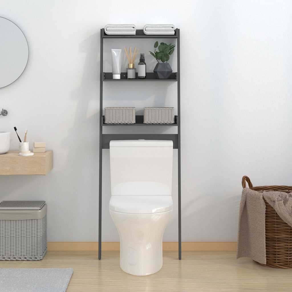 toiletstativ 63,5x32x179 cm massivt fyrretræ grå