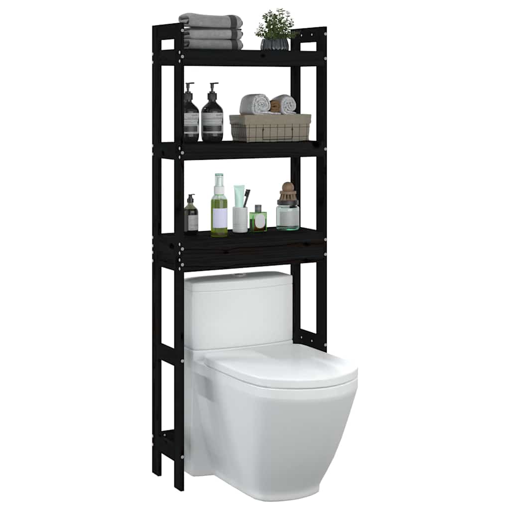 toiletstativ 63x26x171 cm massivt fyrretræ sort