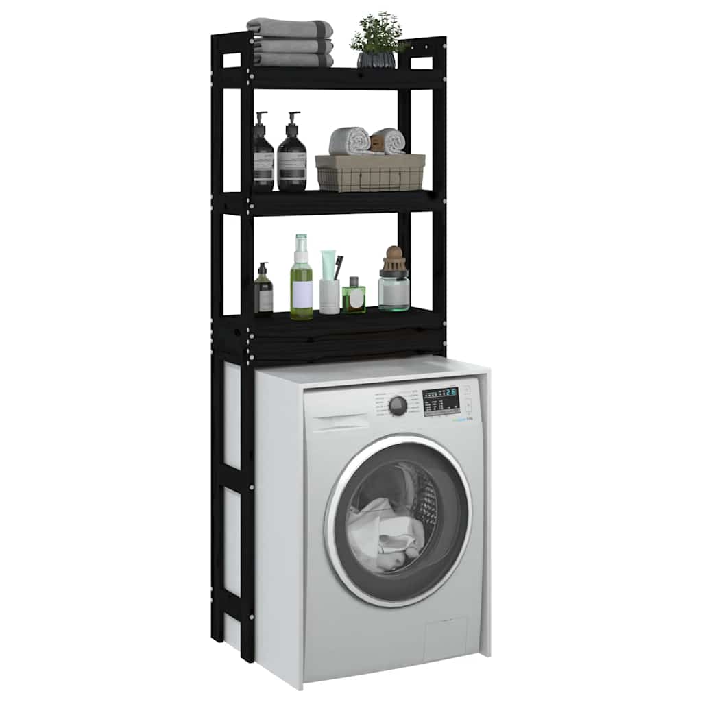 toiletstativ 63x26x171 cm massivt fyrretræ sort