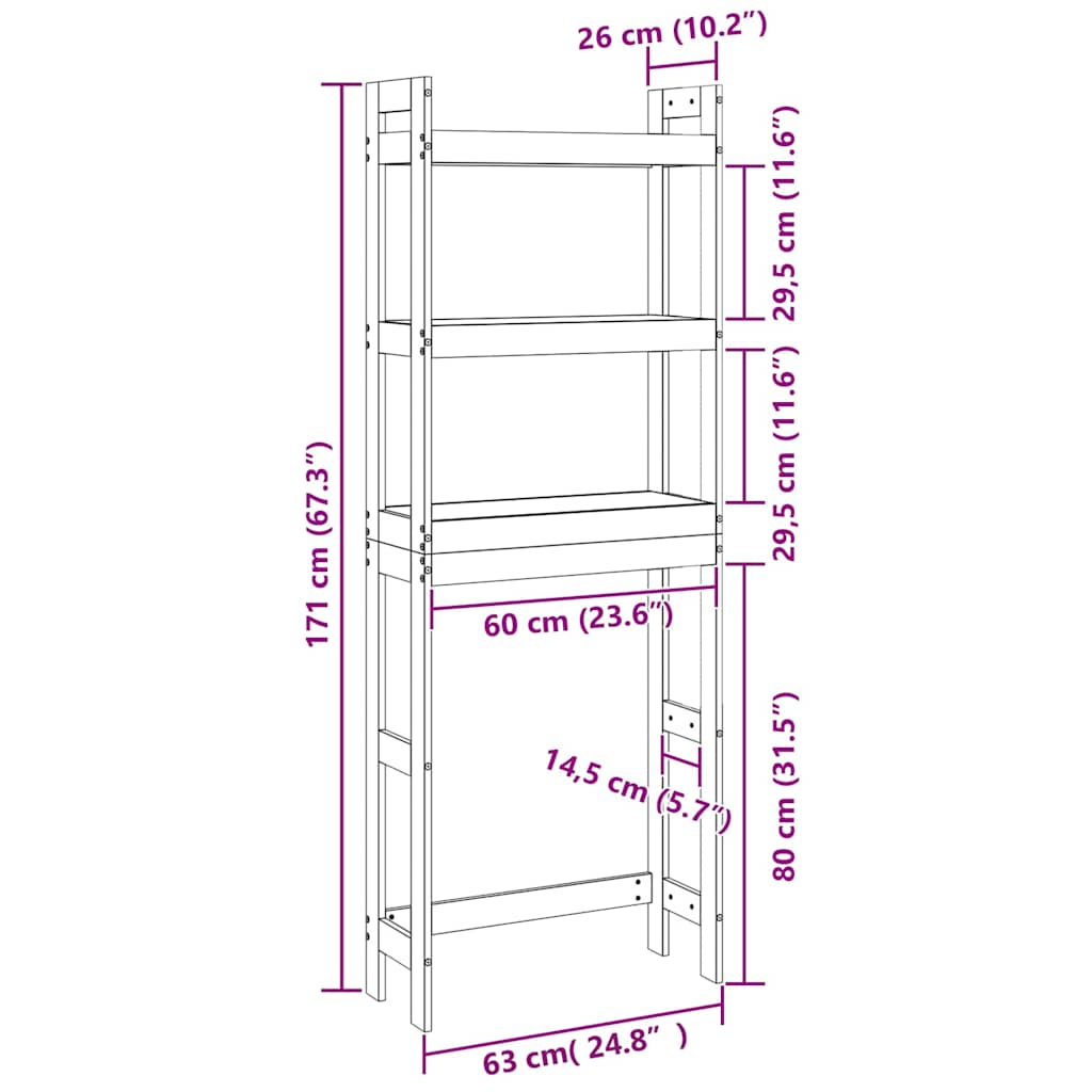 toiletstativ 63x26x171 cm massivt fyrretræ sort