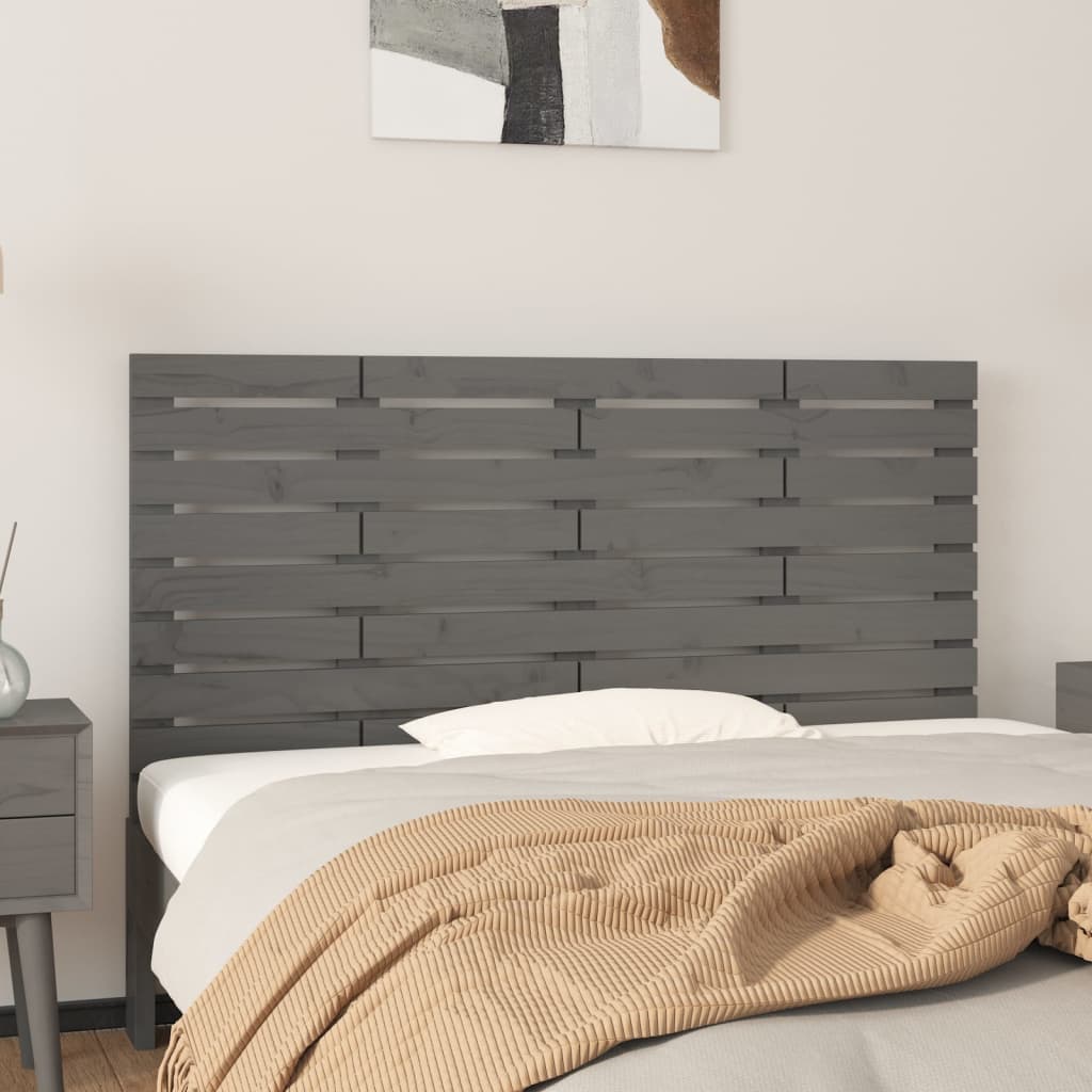 sengegavl 126x3x63 cm massivt fyrretræ grå