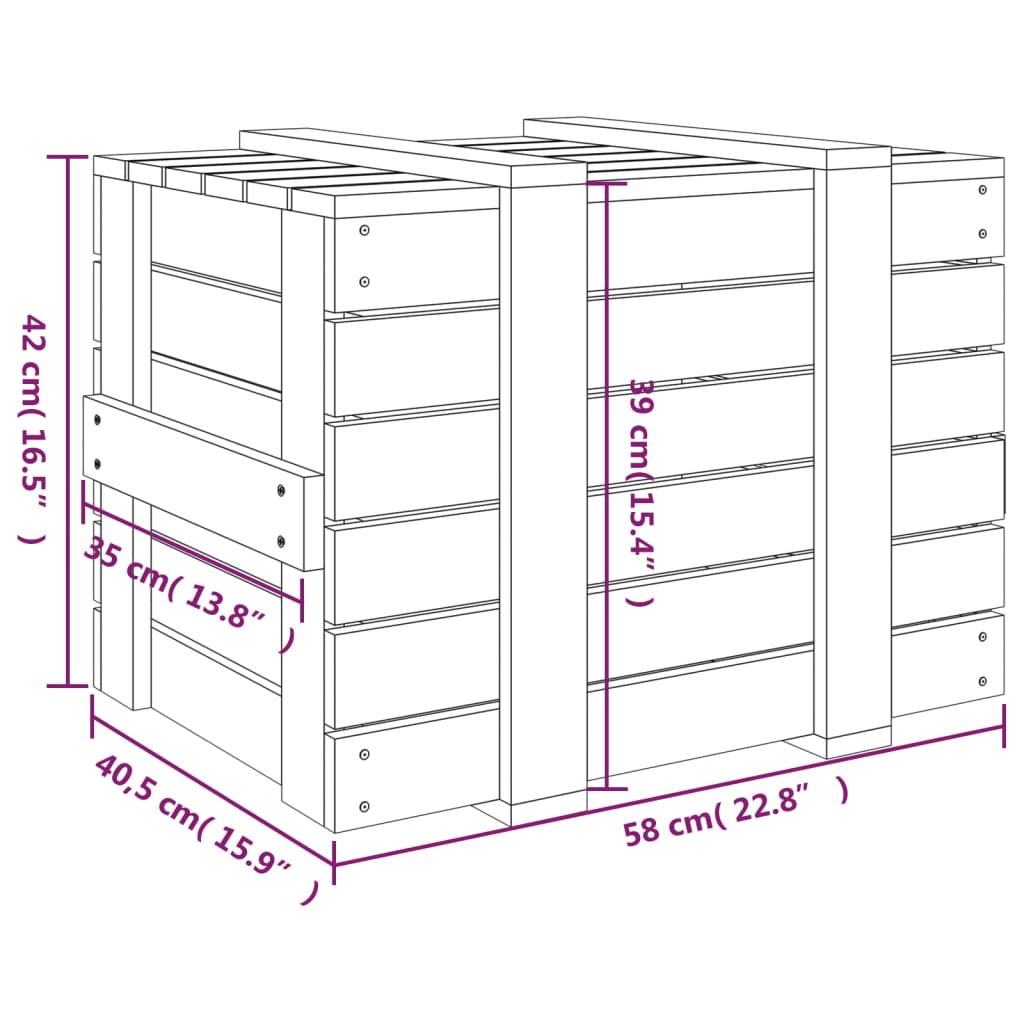 opbevaringskasse 58x40,5x42 cm massivt fyrretræ grå