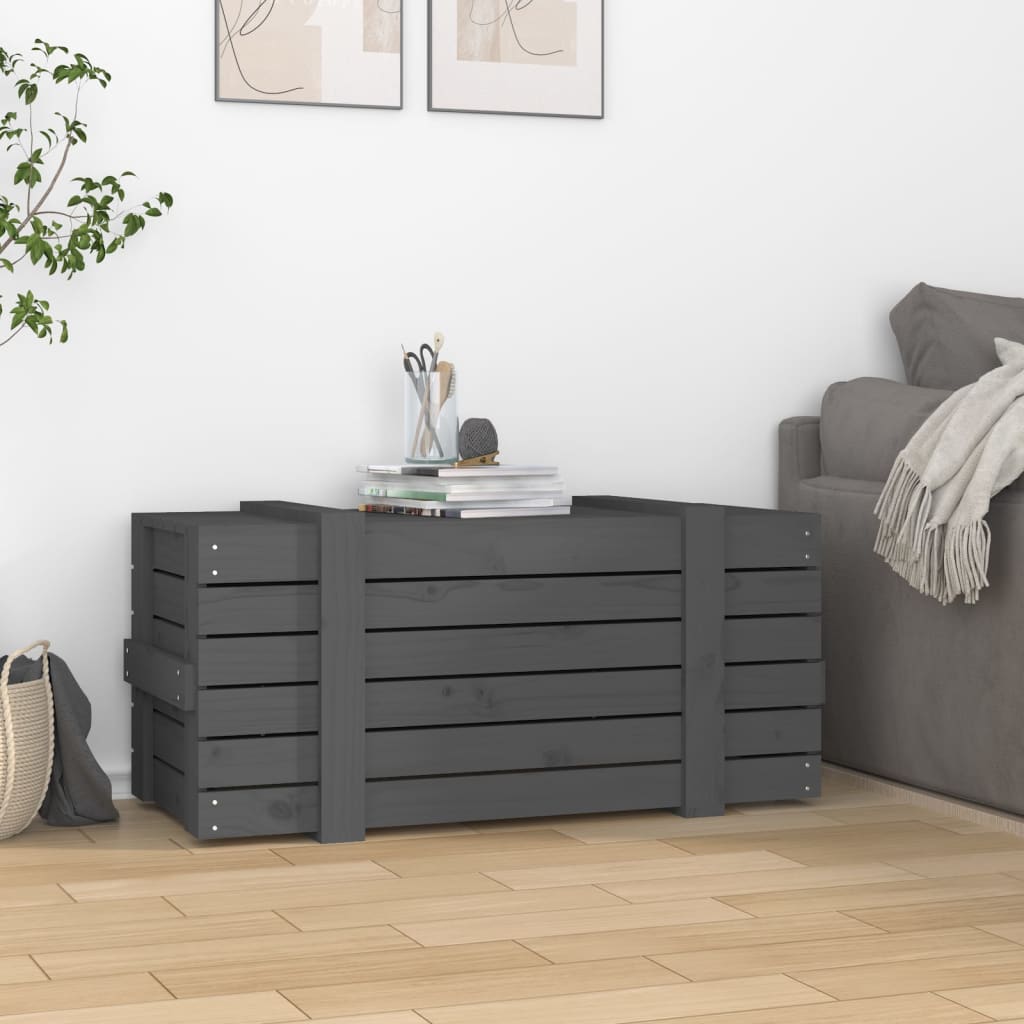 opbevaringskasse 91x40,5x42 cm massivt fyrretræ grå