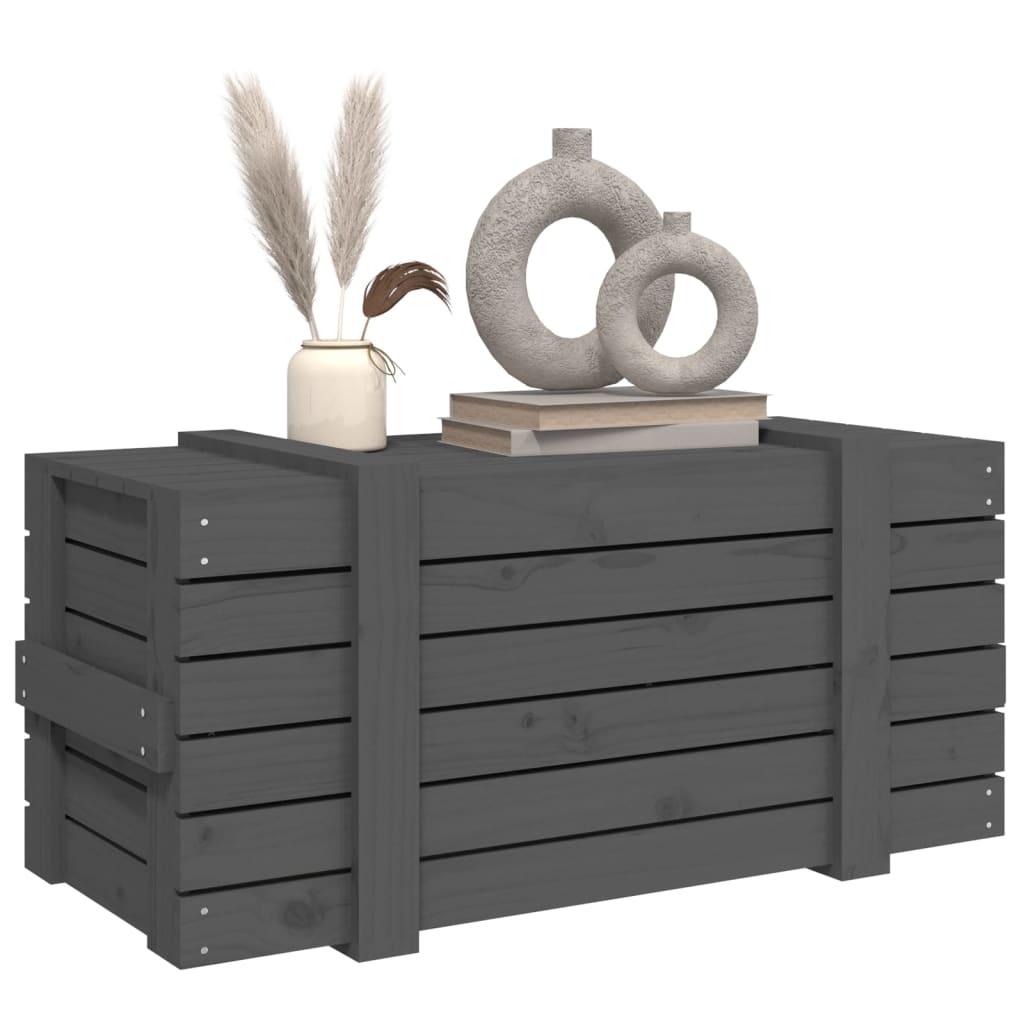 opbevaringskasse 91x40,5x42 cm massivt fyrretræ grå