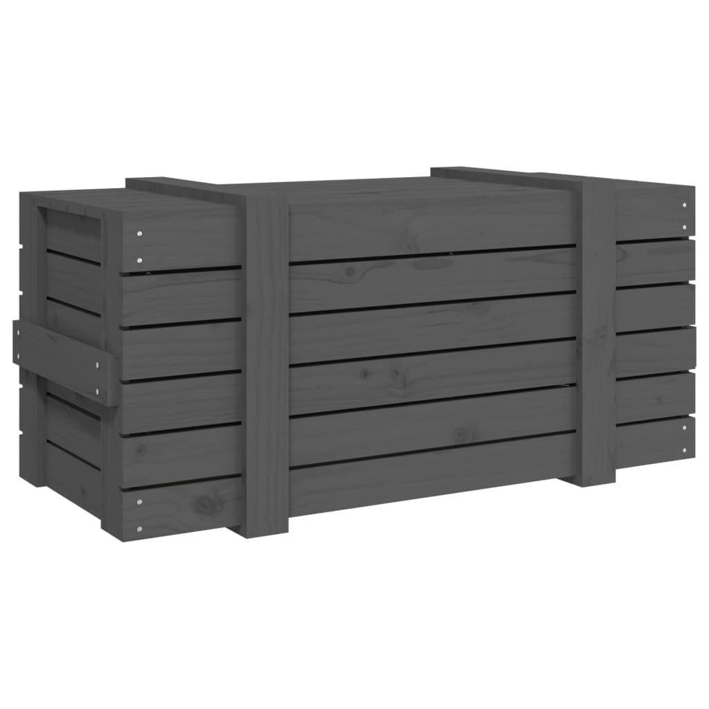 opbevaringskasse 91x40,5x42 cm massivt fyrretræ grå