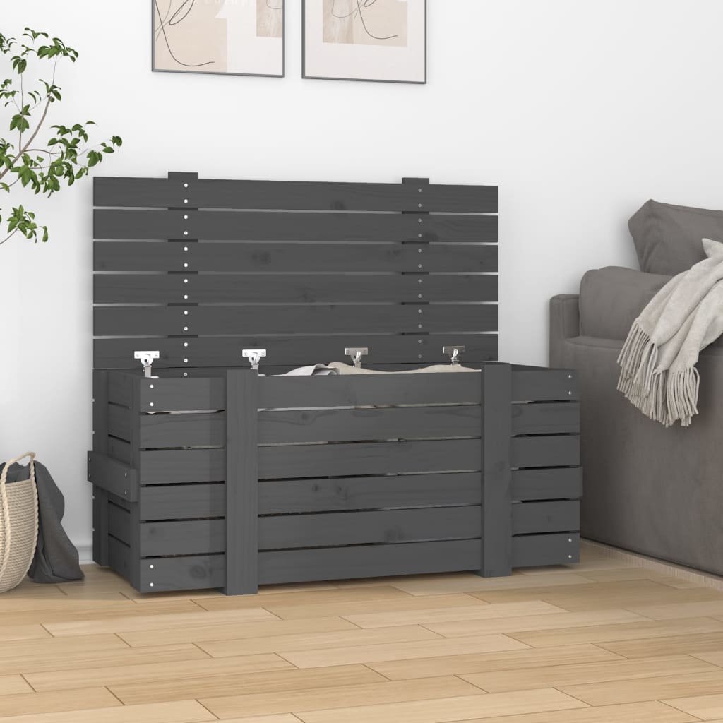 opbevaringskasse 91x40,5x42 cm massivt fyrretræ grå