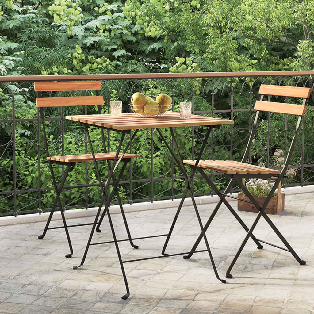 foldbart bistrobord 55x54x71 cm massivt teaktræ og stål billede