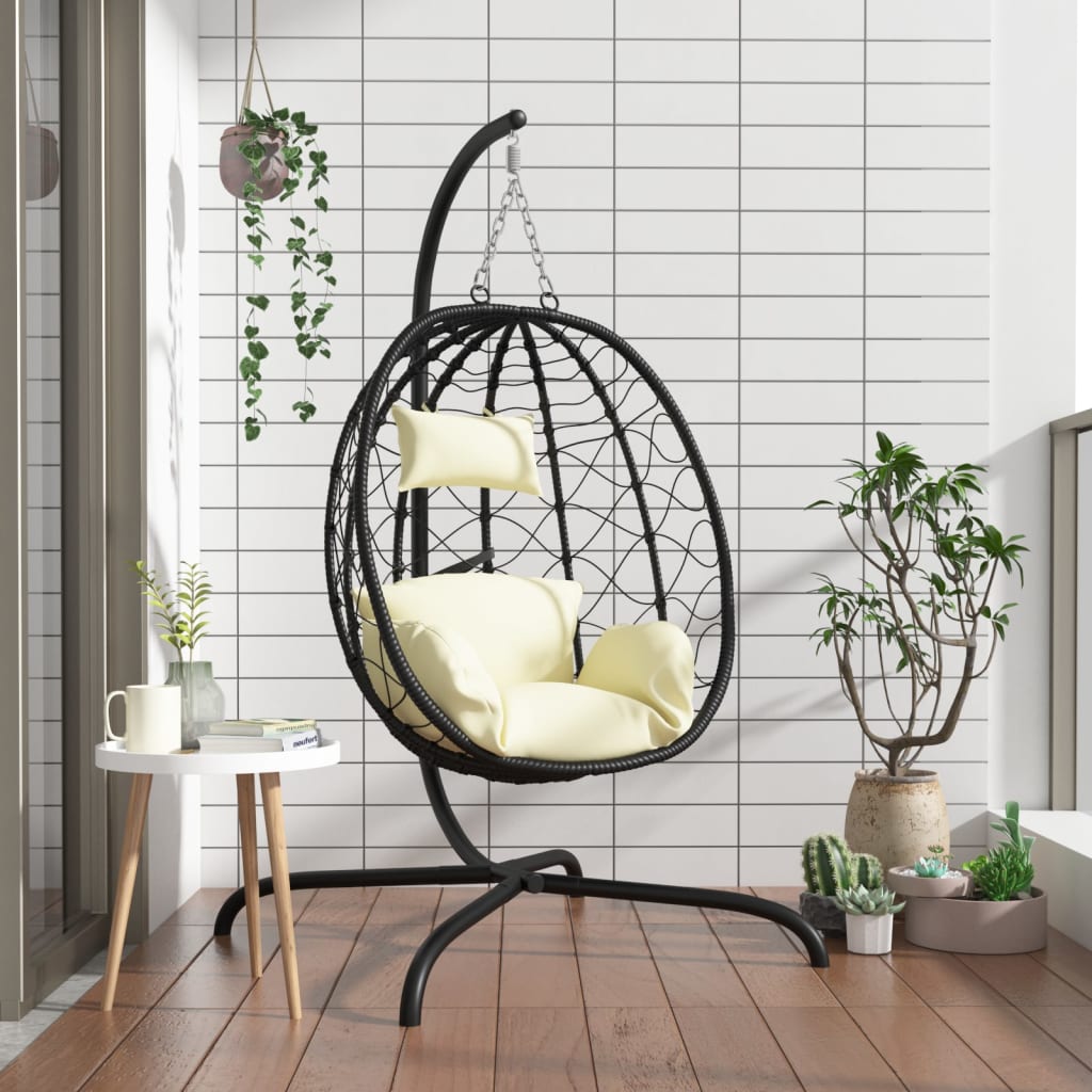 hængestol med æg og hynde cremehvid polyrattan og stål billede