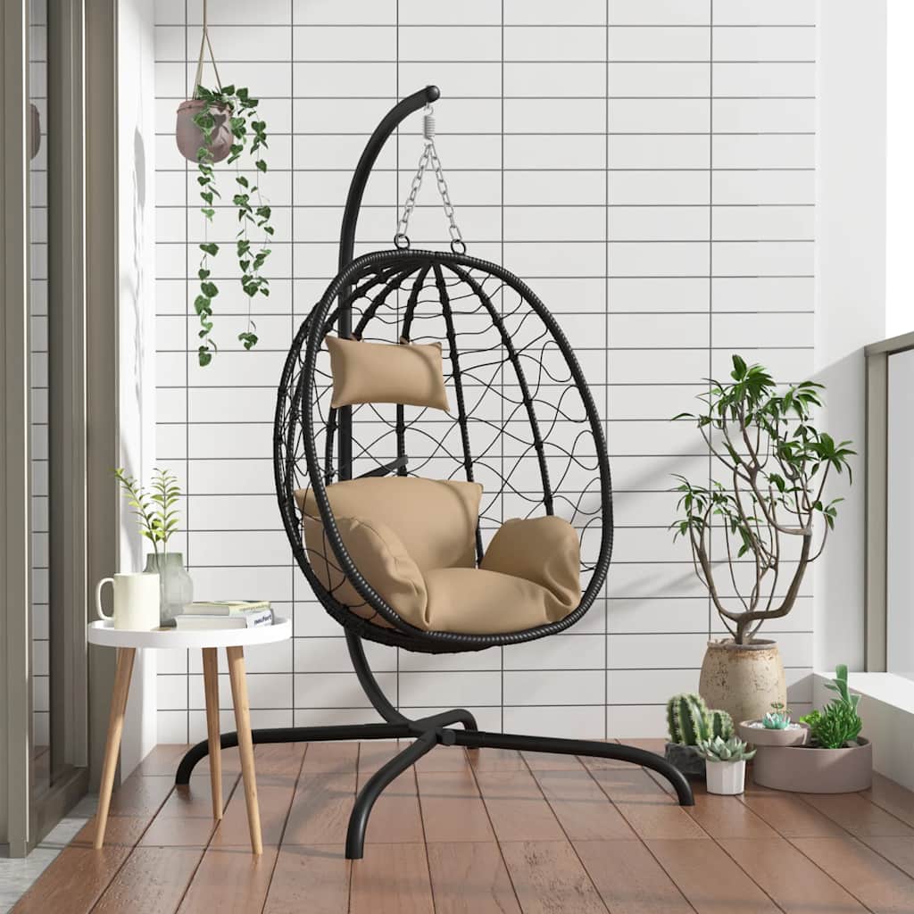 hængestol med æg og hynder taupe polyrattan og stål billede