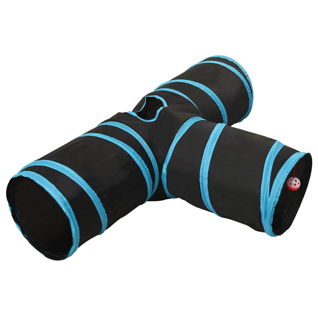 3-vejs kattetunnel 90 cm polyester sort og blå billede