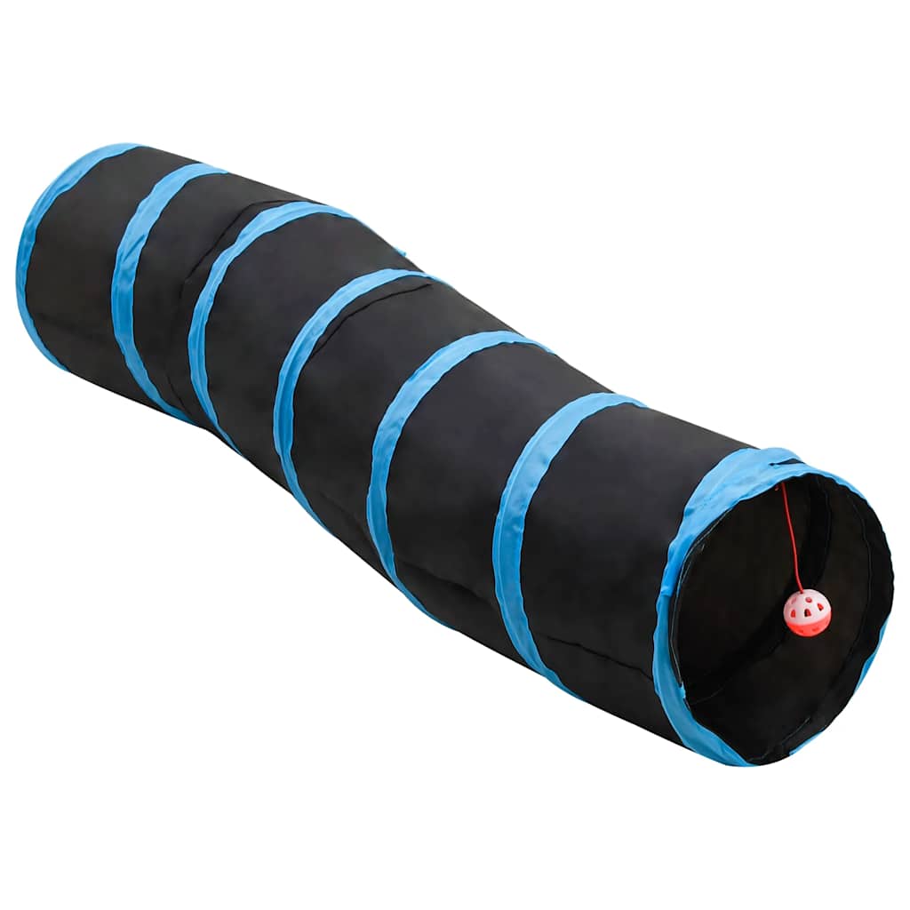 kattetunnel 122 cm S-formet polyester sort og blå billede