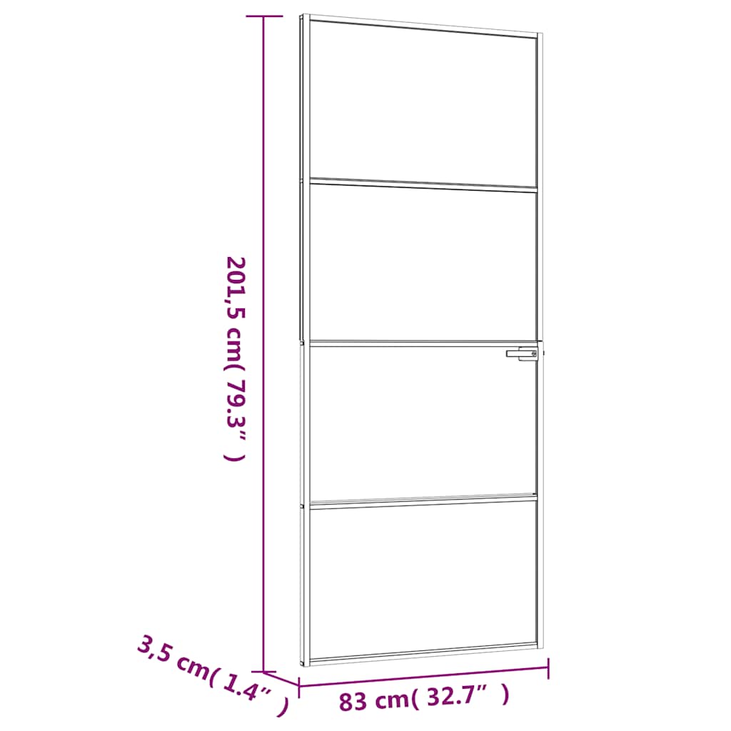 dør 83x201,5 cm hærdet glas og aluminium sort