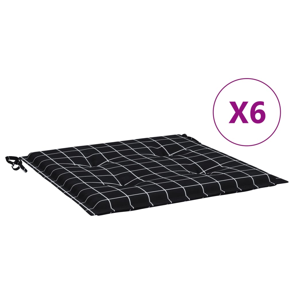 hynder til havestol 6 stk. 50x50x4 cm stof ternet sort
