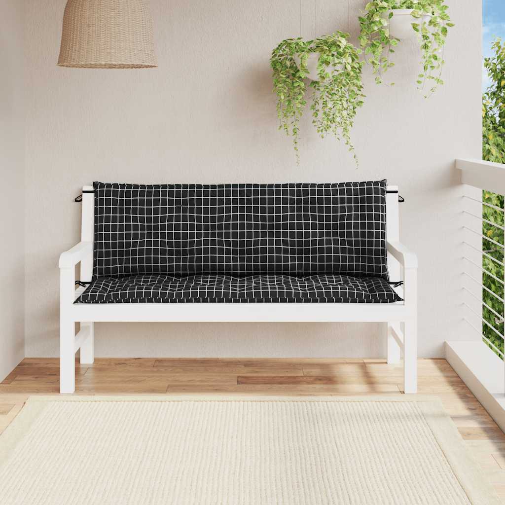 hynder til havebænk 2 stk 150x50x7 cm stof ternet sort