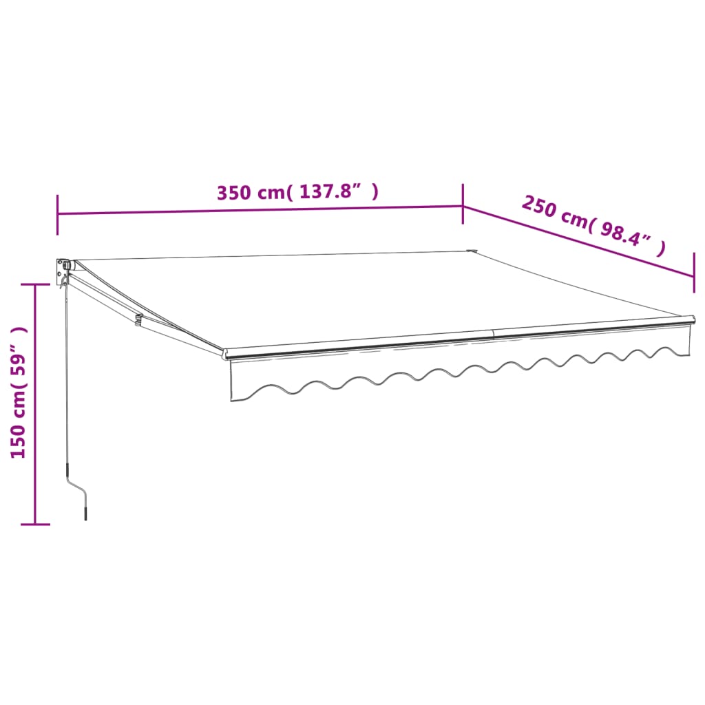 foldemarkise manuel betjening 3,5x2,5 m stof aluminium gul hvid