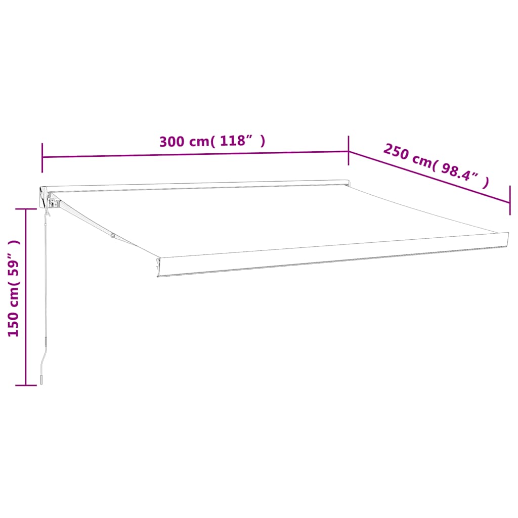 foldemarkise manuel betjening 3x2,5 m stof aluminium gul hvid