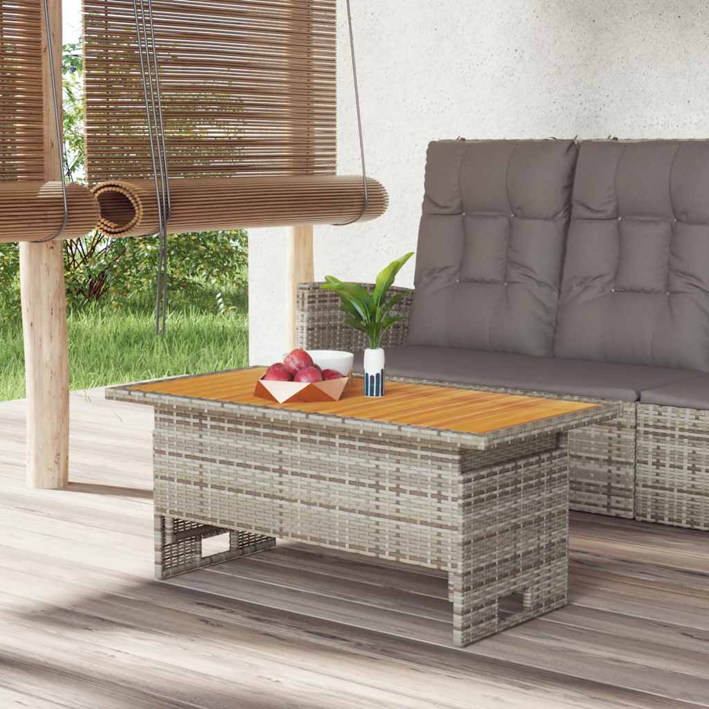 havebord 100x50x43/63 cm massivt akacietræ og polyrattan grå billede