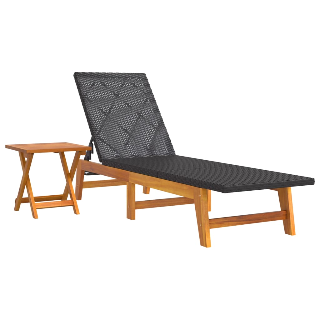 liggestol med bord polyrattan og massivt akacietræ