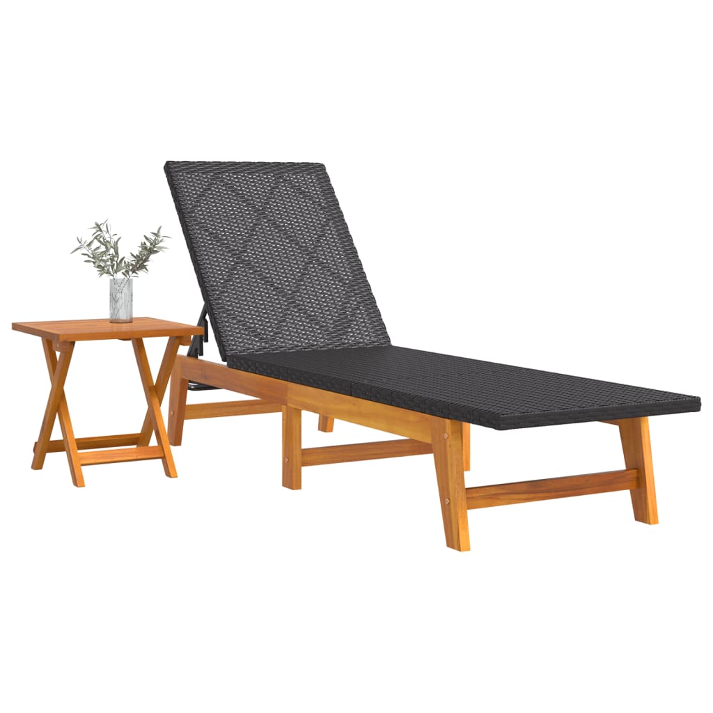 liggestol med bord polyrattan og massivt akacietræ