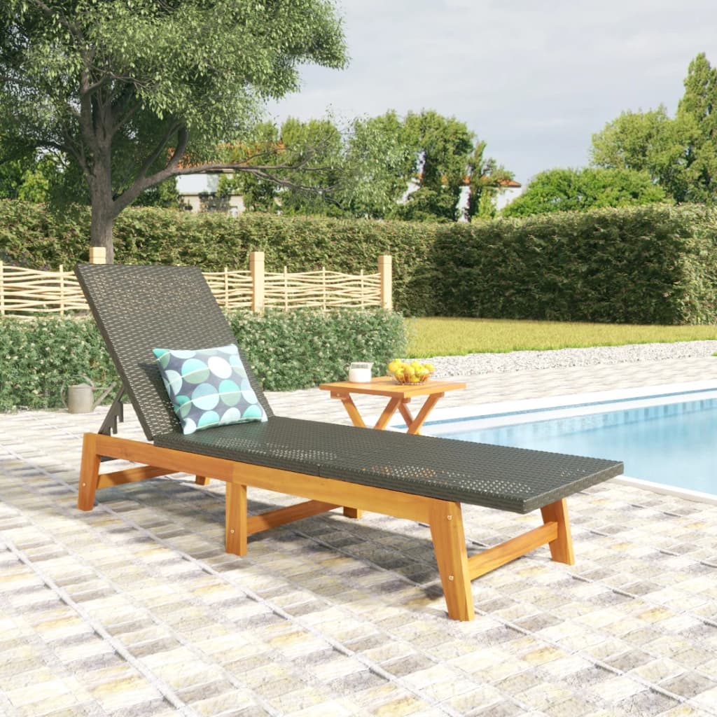 liggestol med bord polyrattan og massivt akacietræ